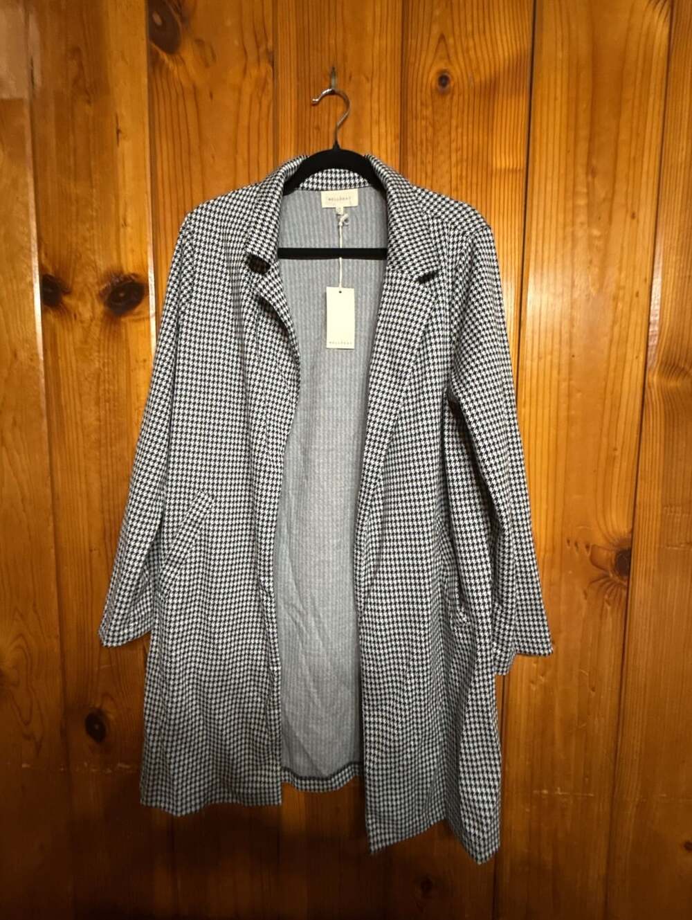 Melloday Houndstooth Coat Size M Black White Longline Jacket